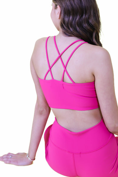 Exhale Out Sports Bra-Neon Pink