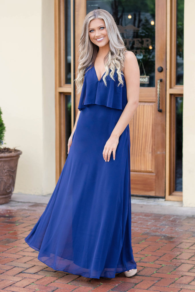 navy blue wedding guest outfit
