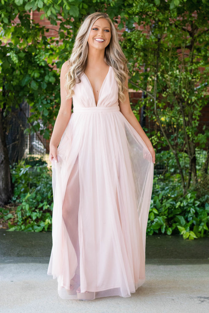 Sexy Maxi Dress  Blush Pink  Tulle Dress  Wedding  Guest 