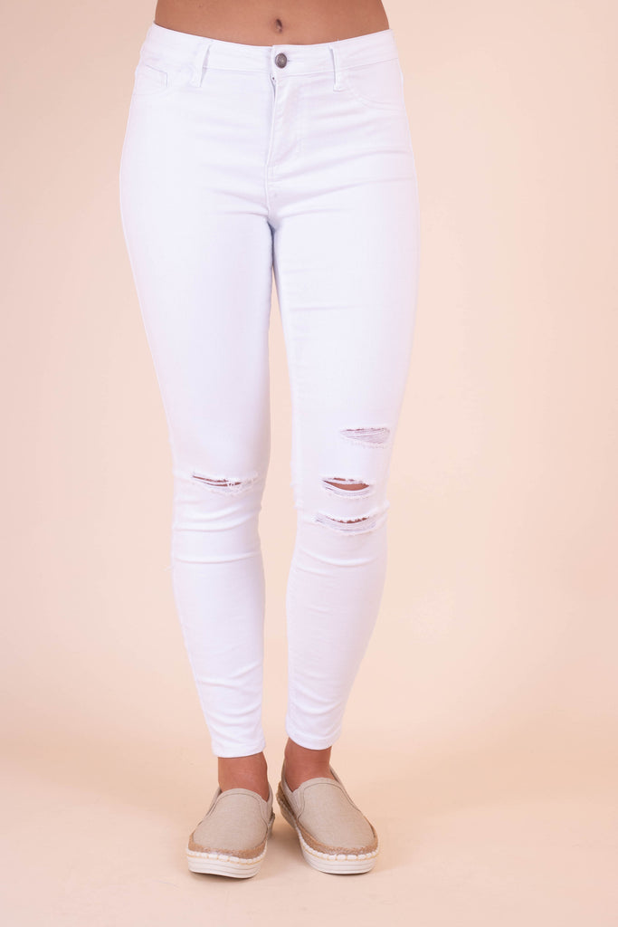 white and denim jeans