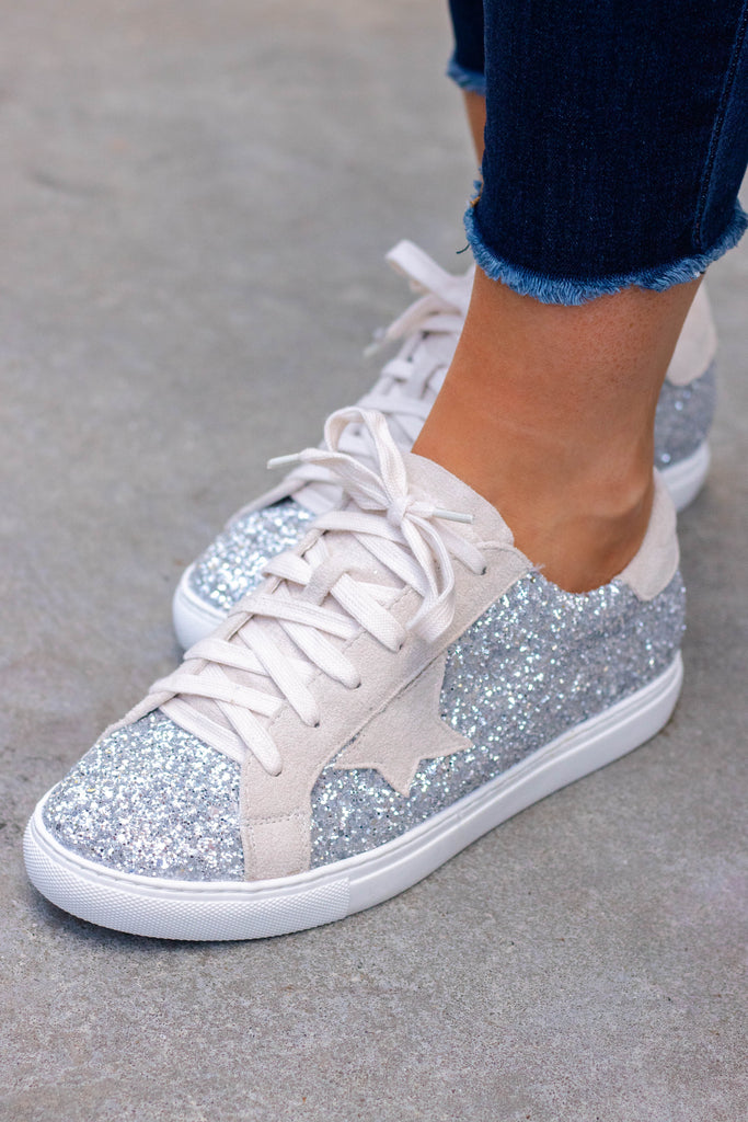 silver sparkle tennis shoes