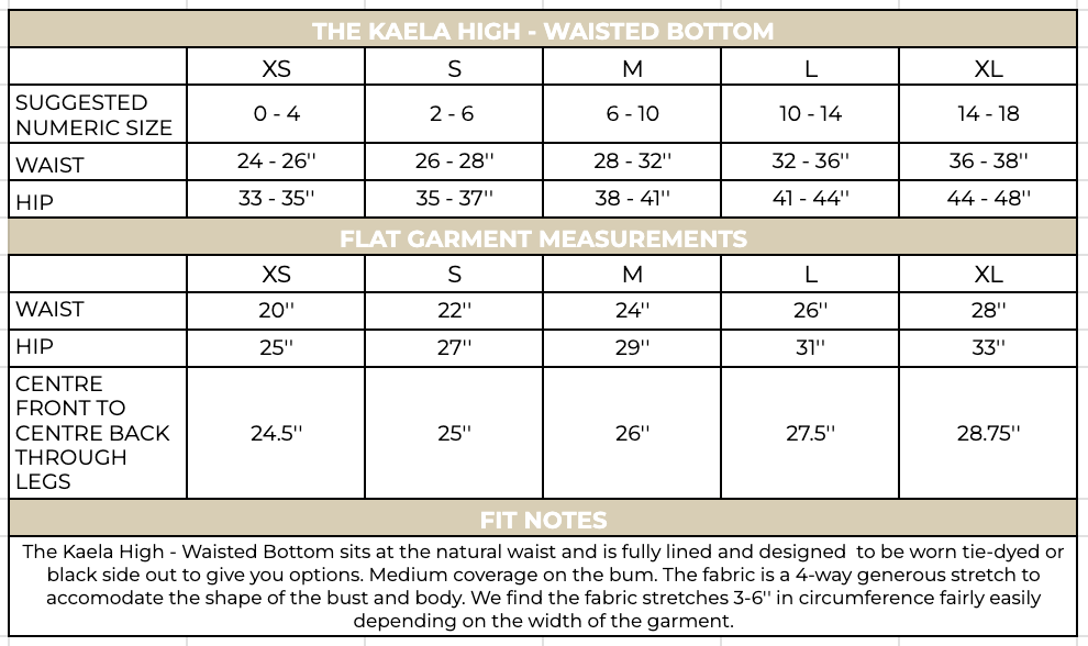 Kaela Bottom Size Chart