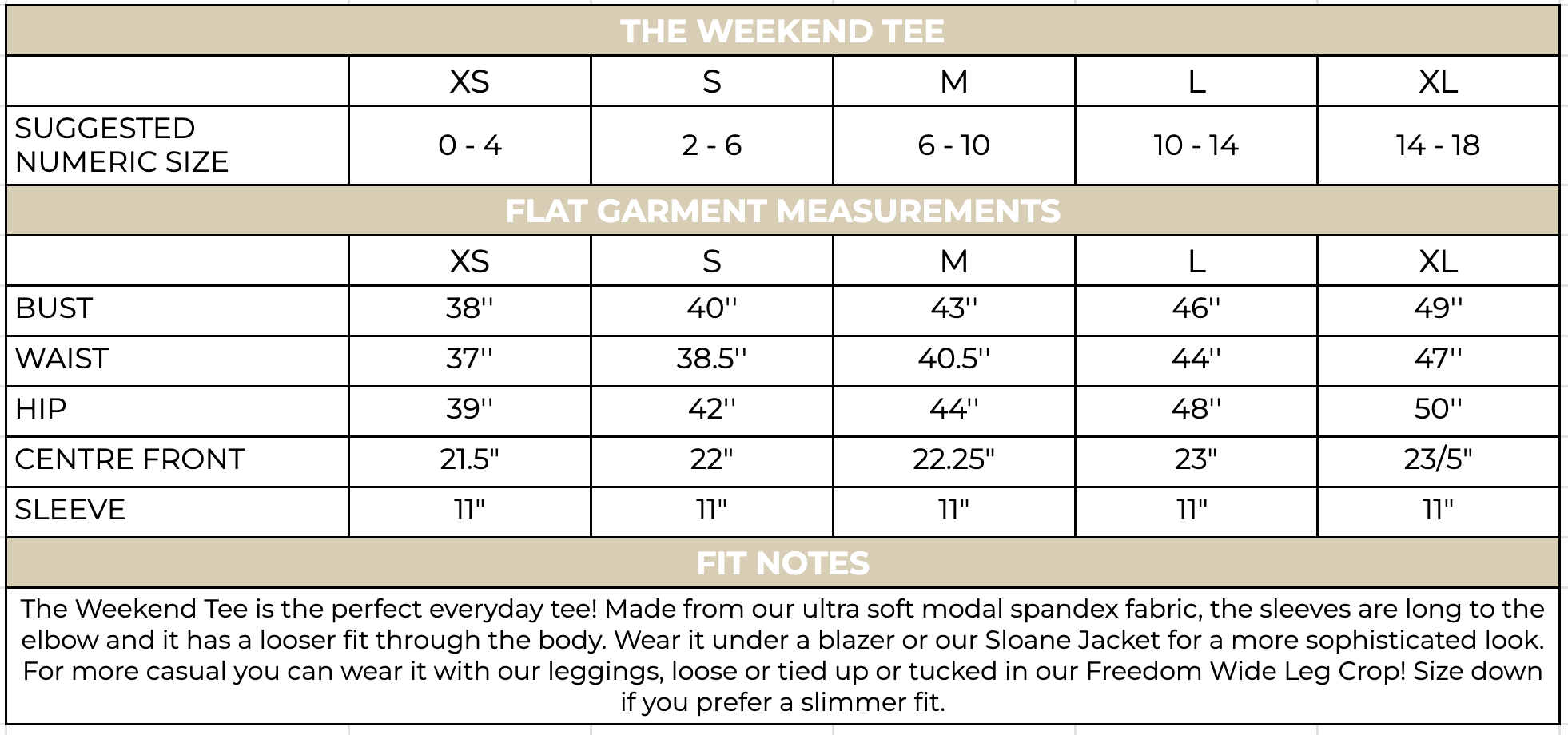 The Weekend Tee Size Chart – Daub + Design