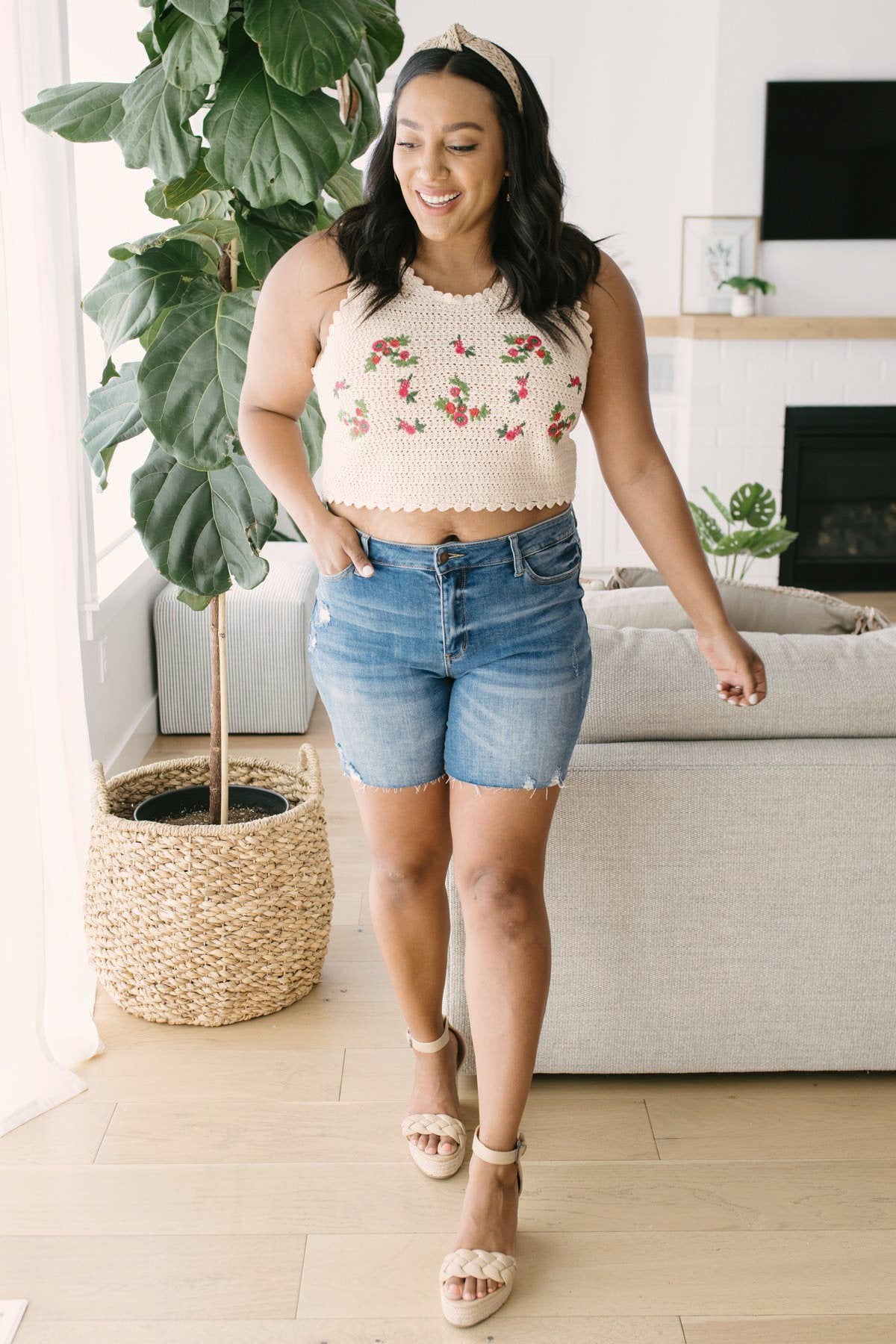 Floral Cropped Tank Sweater