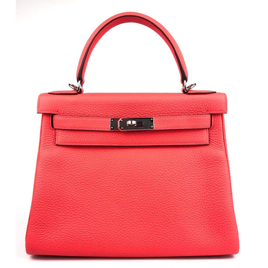 Hermes Kelly Handbag Cuivre Togo with Palladium Hardware 28 Red