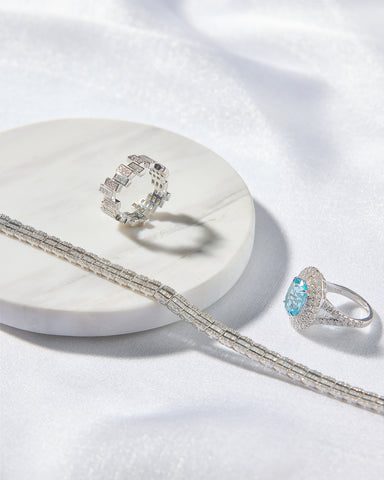 Aquamarine engagement ring and diamond jewellery by Artelia Jewellery Melbourne