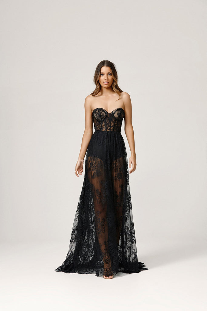 Billie Strapless Maxi Dress - Black - MESHKI U.S