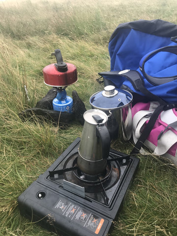 All of Sam's gear for 'Camp Webfoot' including a kettle, Turtleback and camping stove. 