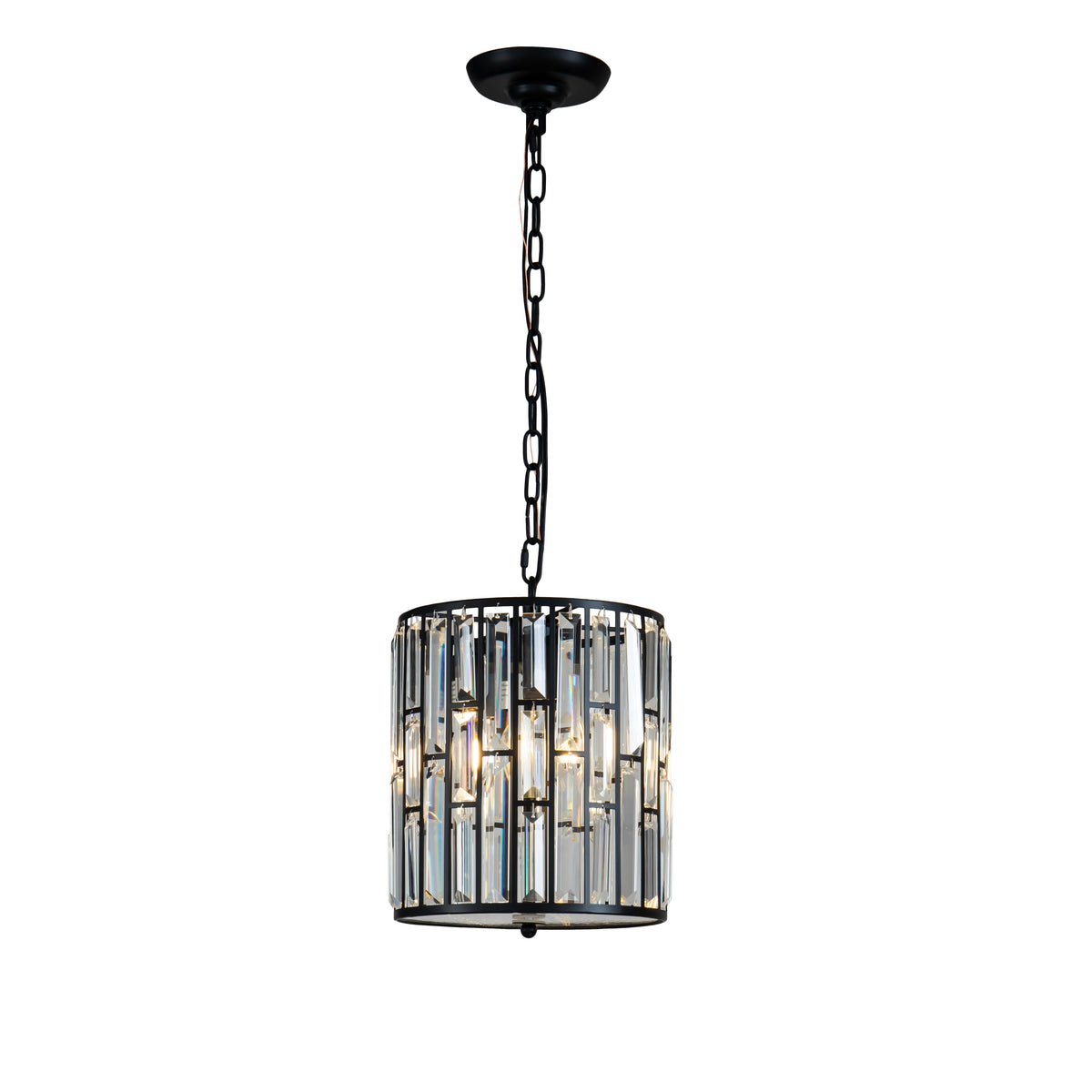 Chandelier Modern Black Drum Crystal