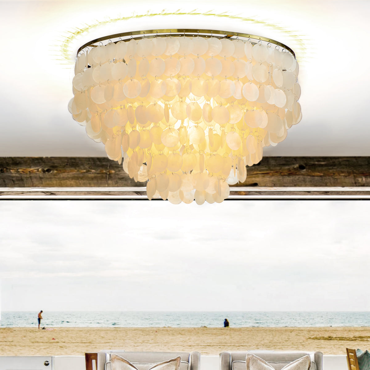 3-Light 13 Indoor Capiz Shell Flush Mount Ceiling Light Coastal Seashell  Chandelier - On Sale - Bed Bath & Beyond - 33708394