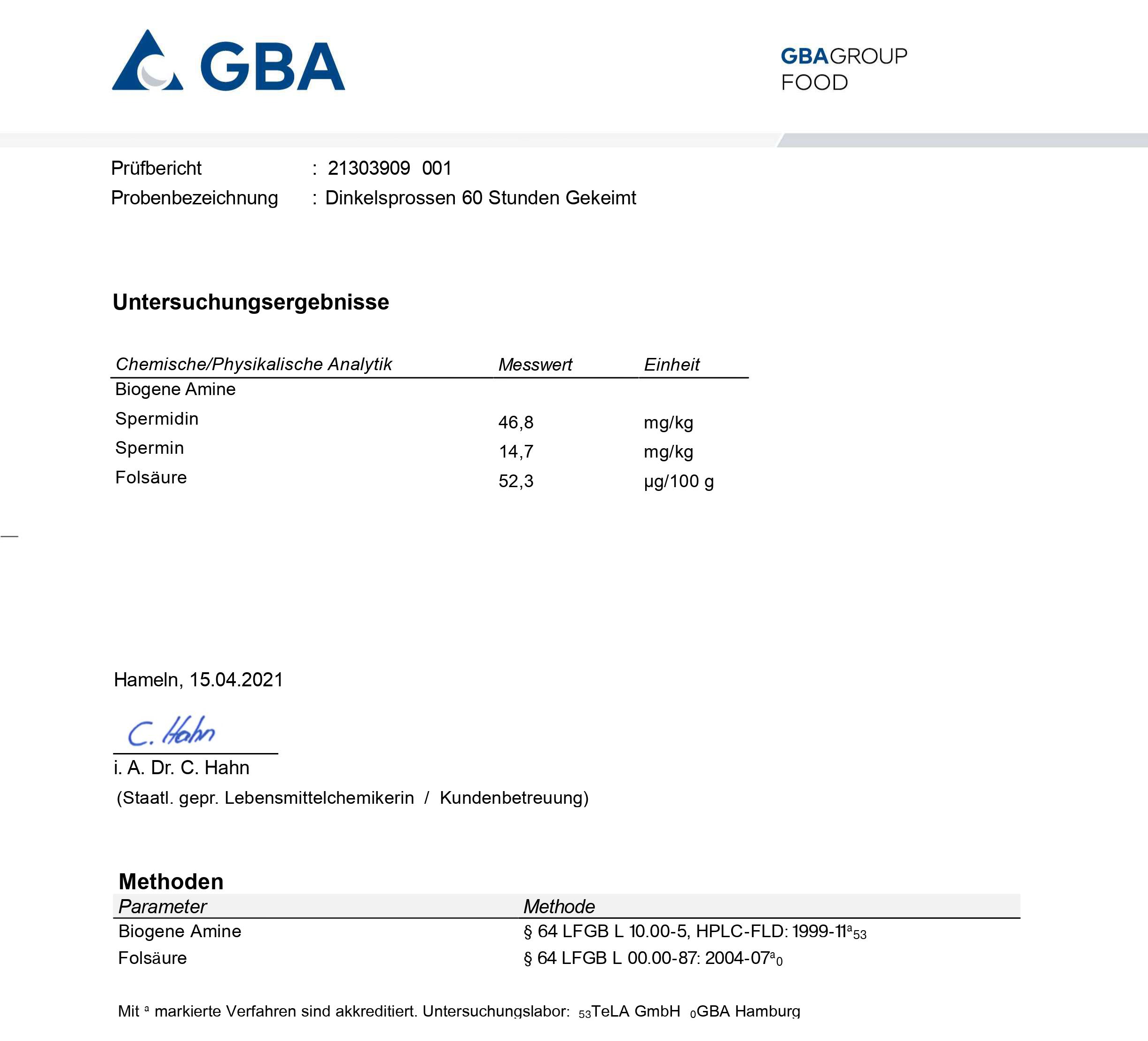 AHO Studie Laboranalyse gekeimter Urdinkel Sprossen Mehl Spermidin Autophagie