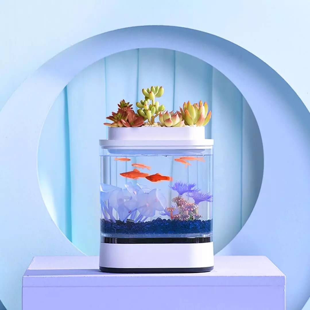Aquarium Mini Stylish Small Fish Tank With USB LED Light Acrylic