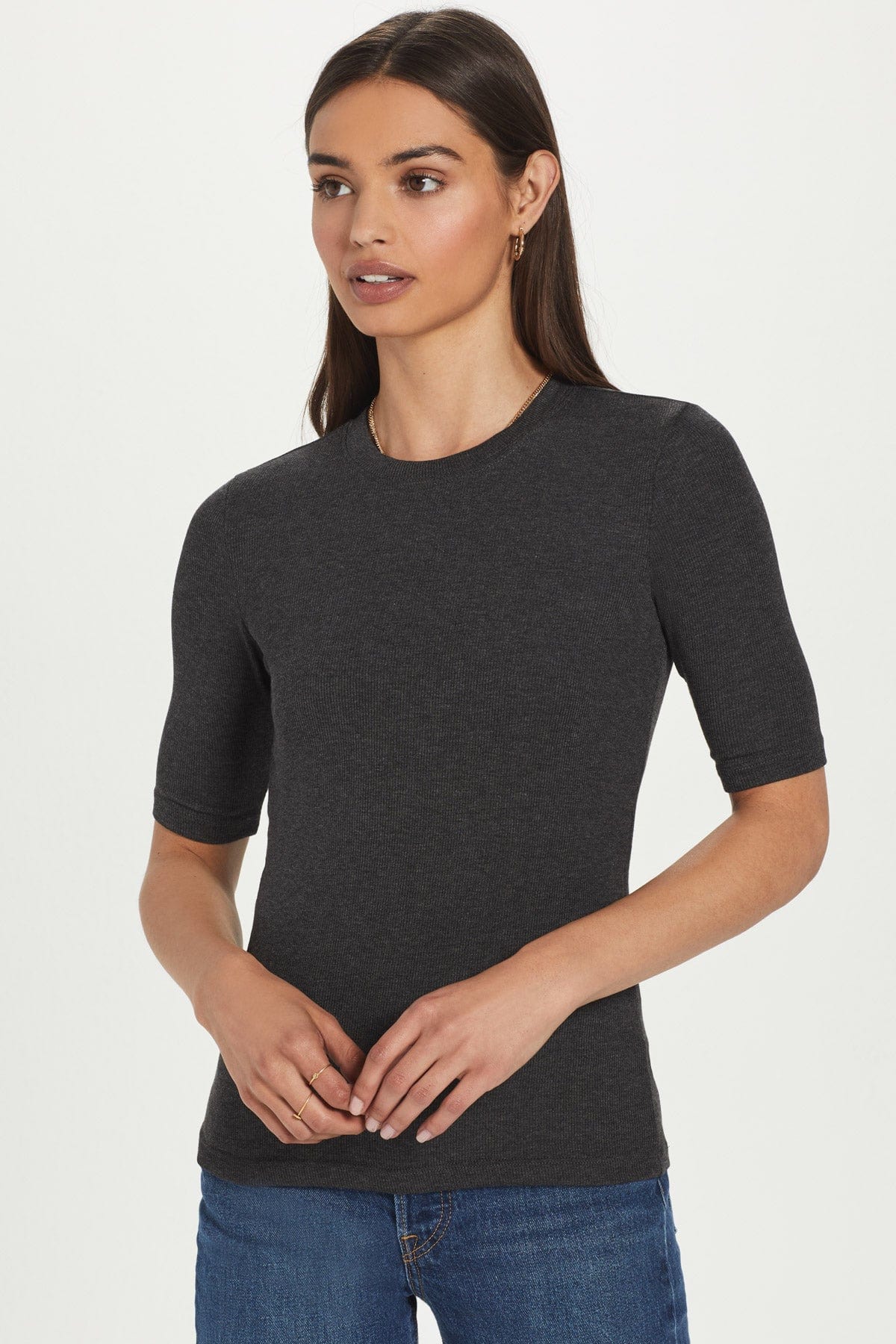 Shine Fitted Ribbed Crew Neck Long Sleeve Tee