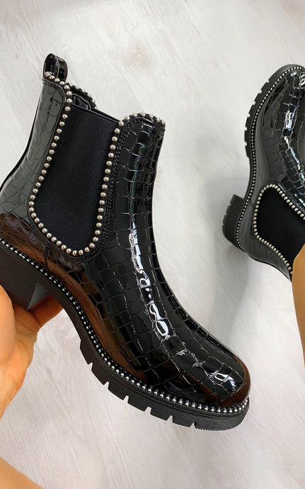 crocodile print chelsea boots