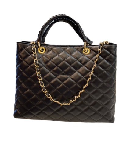 Melie Bianco Black Woven Handbag with Gold Chain Straps – Lucy's Gift
