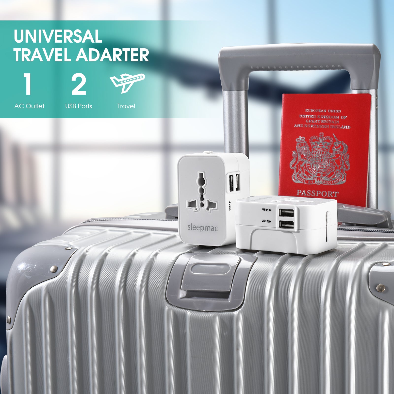 Sleepmac Universal Travel Adapter; 200+ Countries, sleepmac