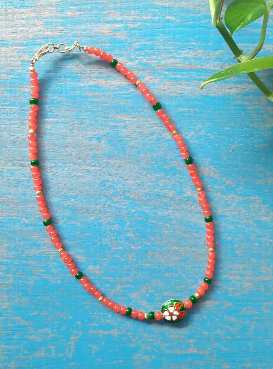 Fuchsia & green glass bead necklace, 14 ktgf – Big Sur Inspirations