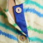 Off white leheriya kotta fabric stand collar long kurta with wooden buttons