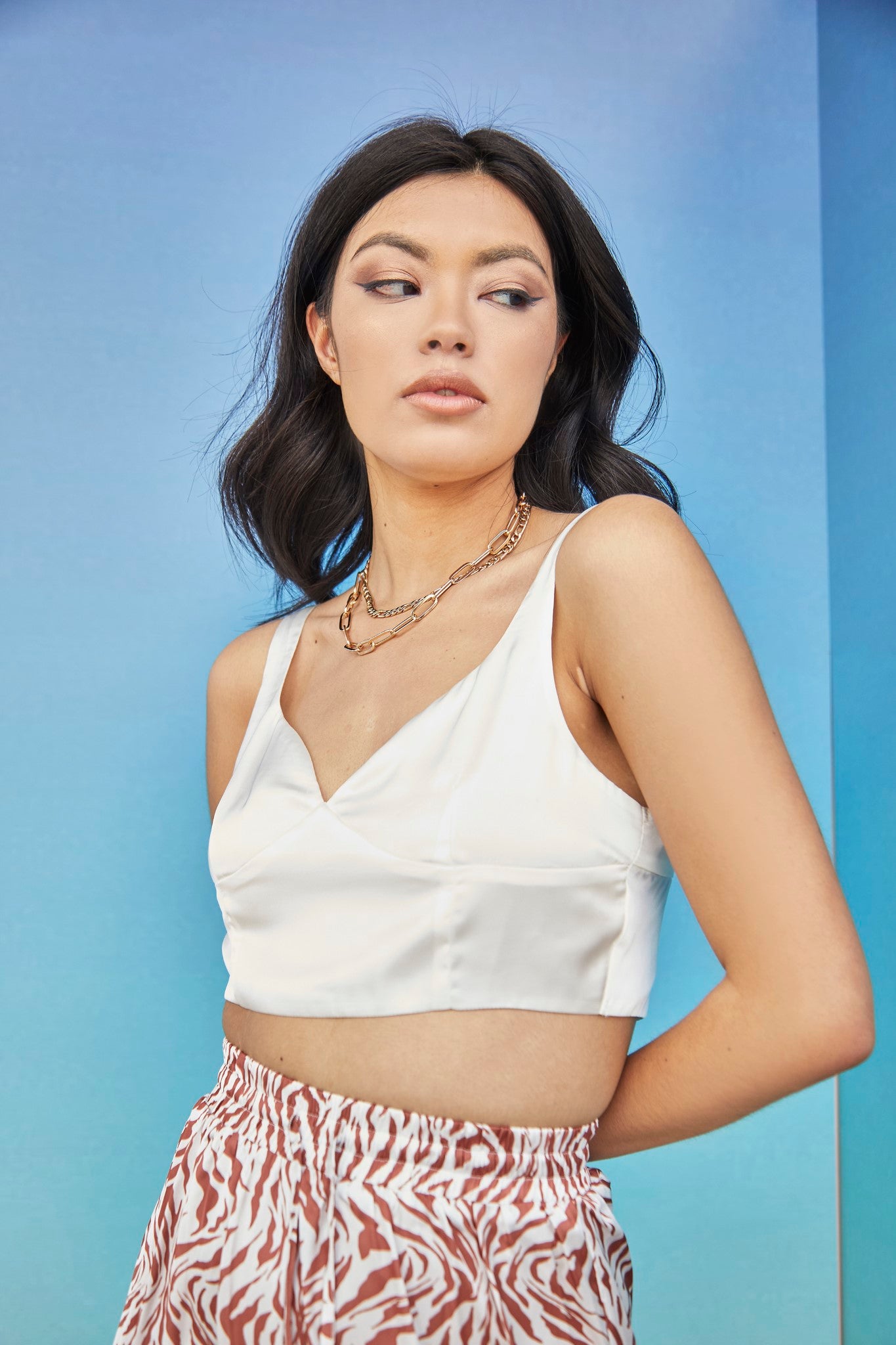 Glamorous Care Off White Satin Crop Top