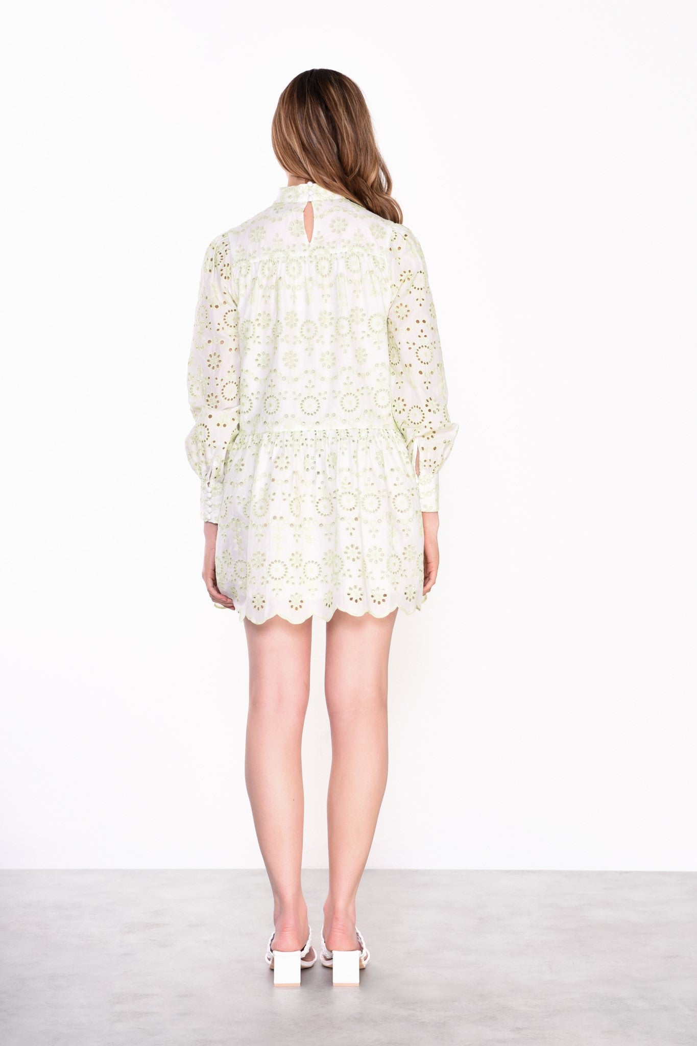 Glamorous White Green Broderie Crochet Mini Dress