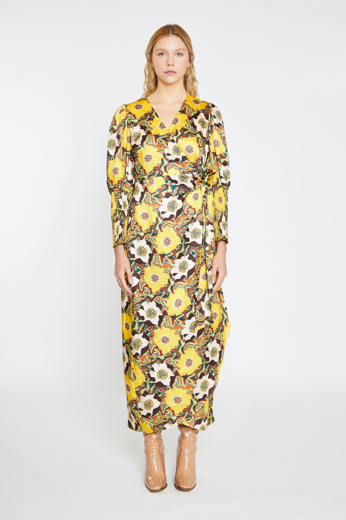 Psychedelic Multi-Floral Wrap Maxi-Dress