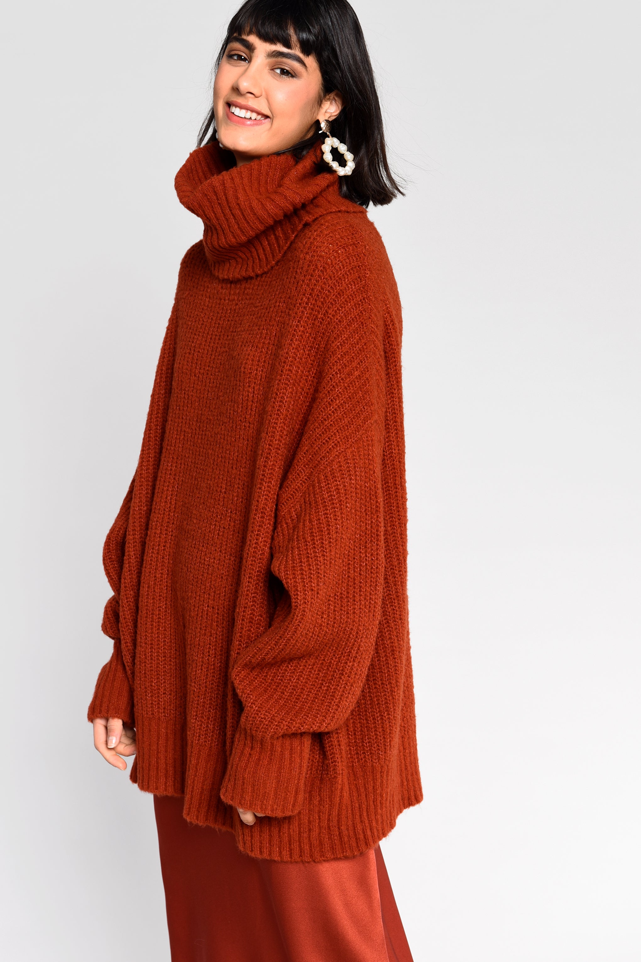 Glamorous Rust Oversized Long Sleeve Turtleneck Jumper