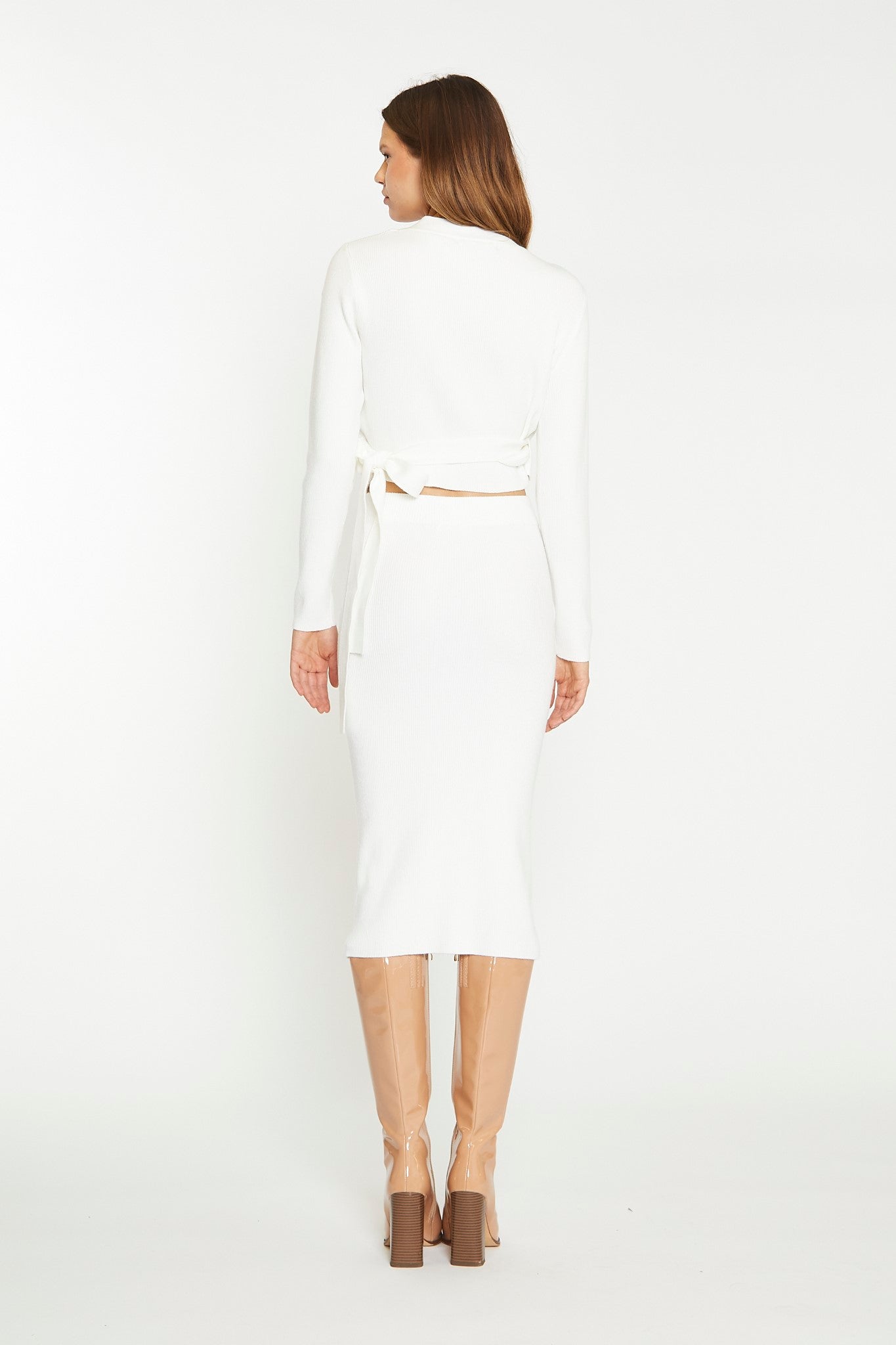 Off White Rib Knit Midi-Skirt