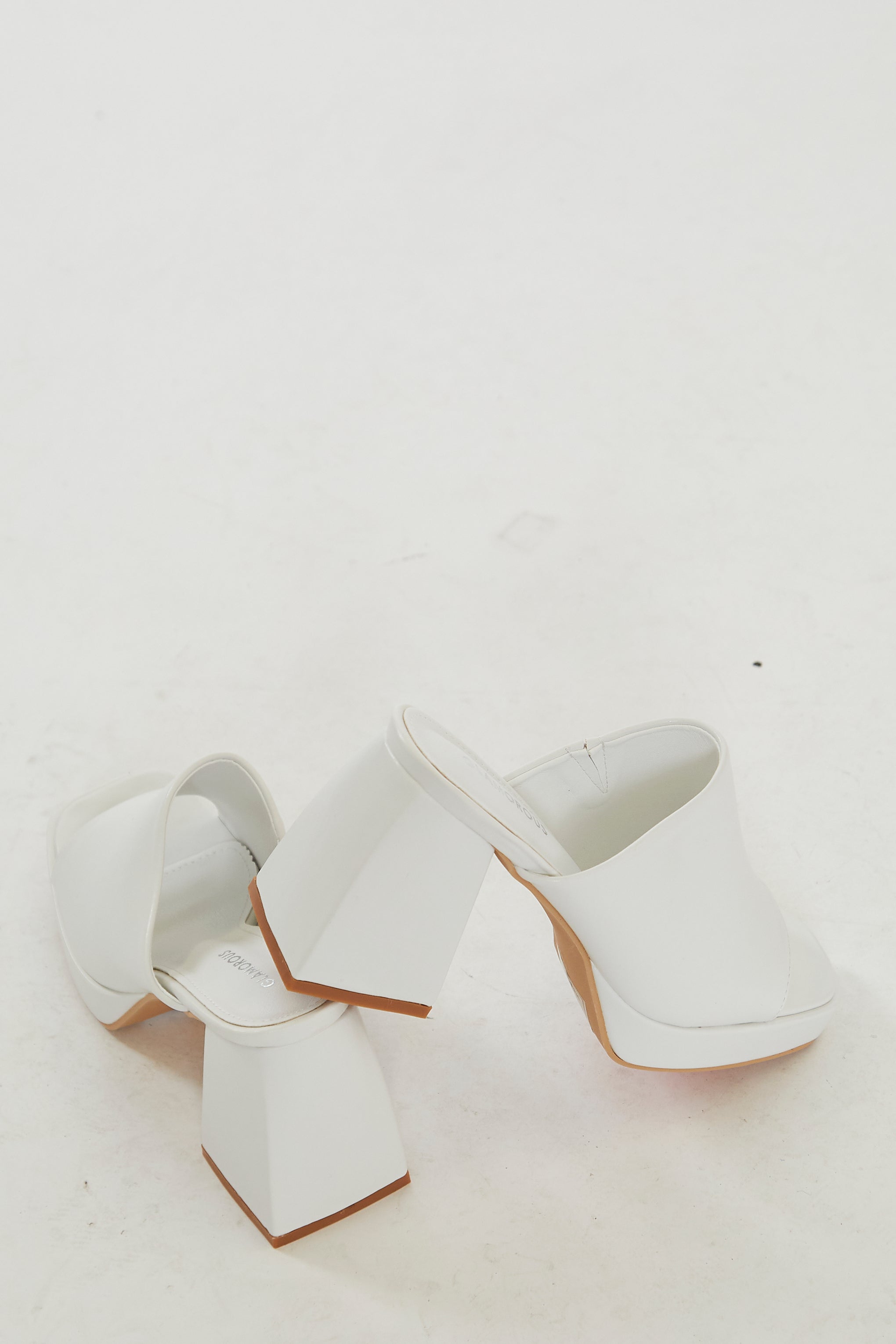 Glamorous White PU Block Heel Mules