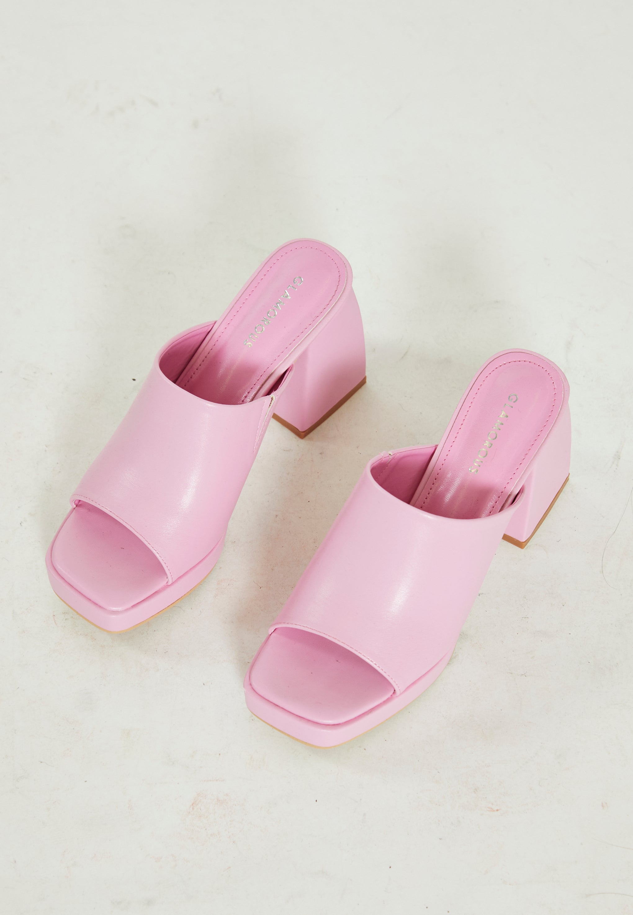 Glamorous Pink PU Block Heel Mules