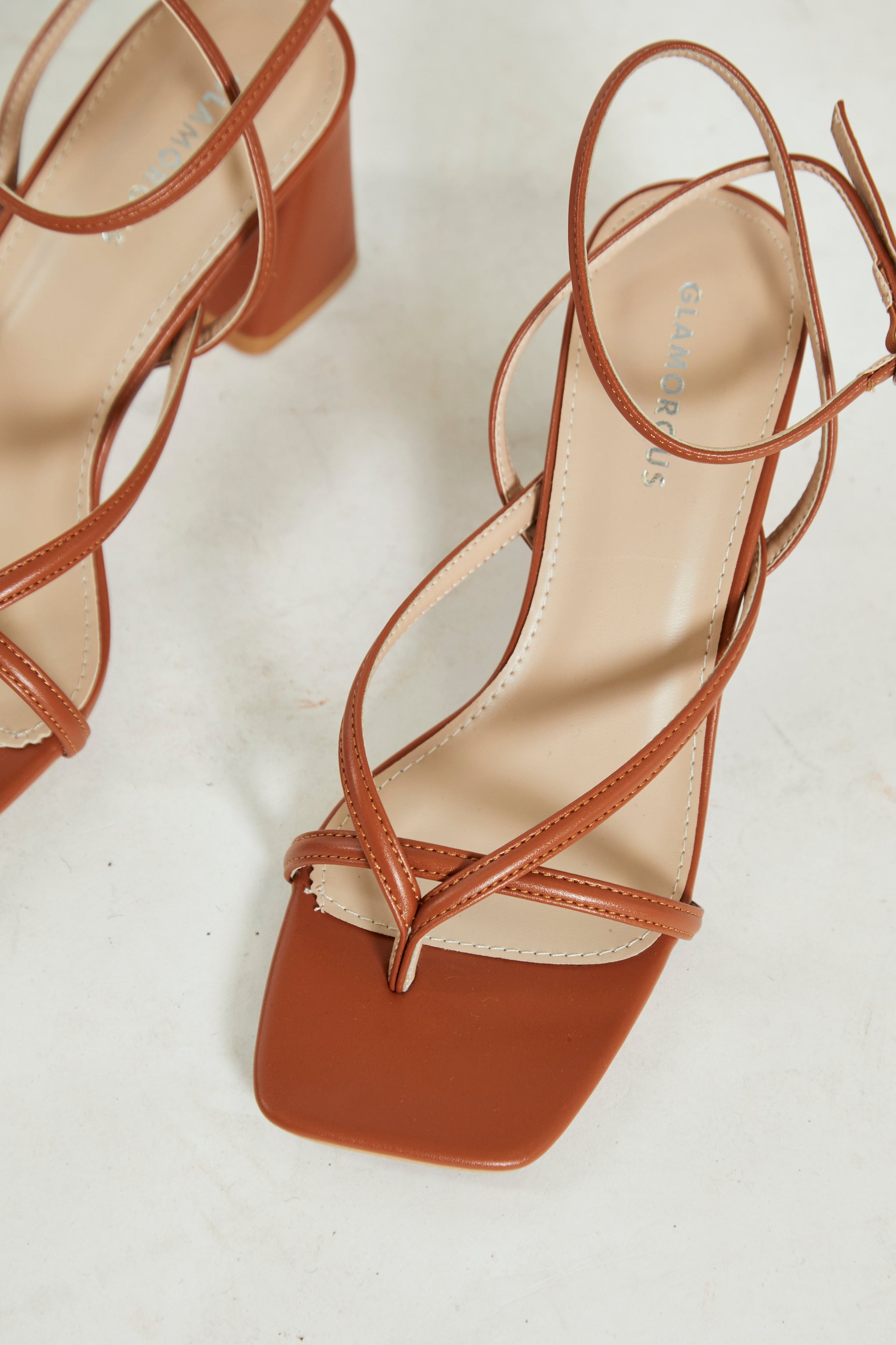 Glamorous Camel Strappy Block Heel Sandals