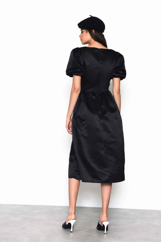 Glamorous Black Square Neck Midi Dress with Side Split - Glamorous