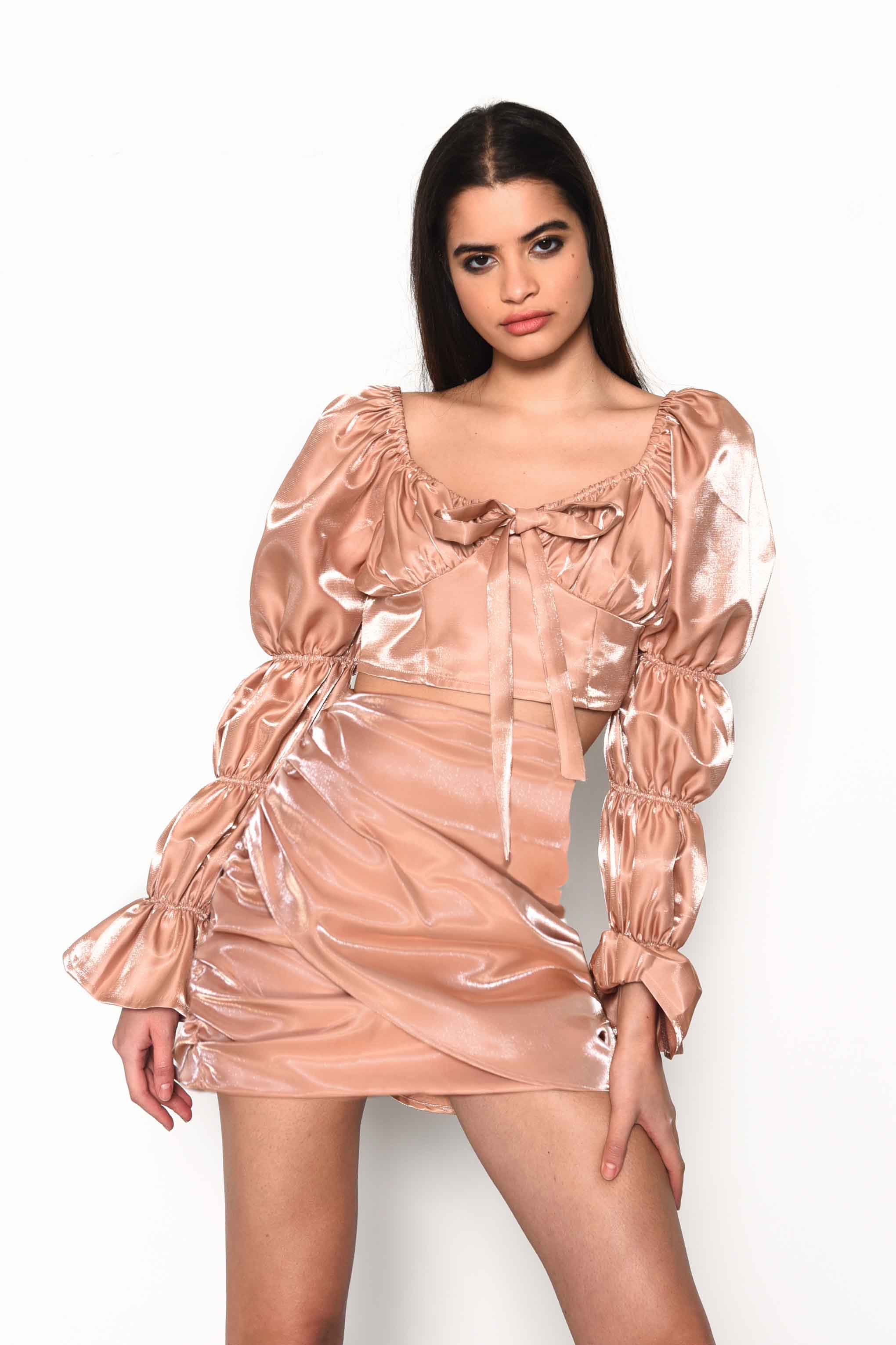 Glamorous Nude Shimmer Draped Front Mini Skirt