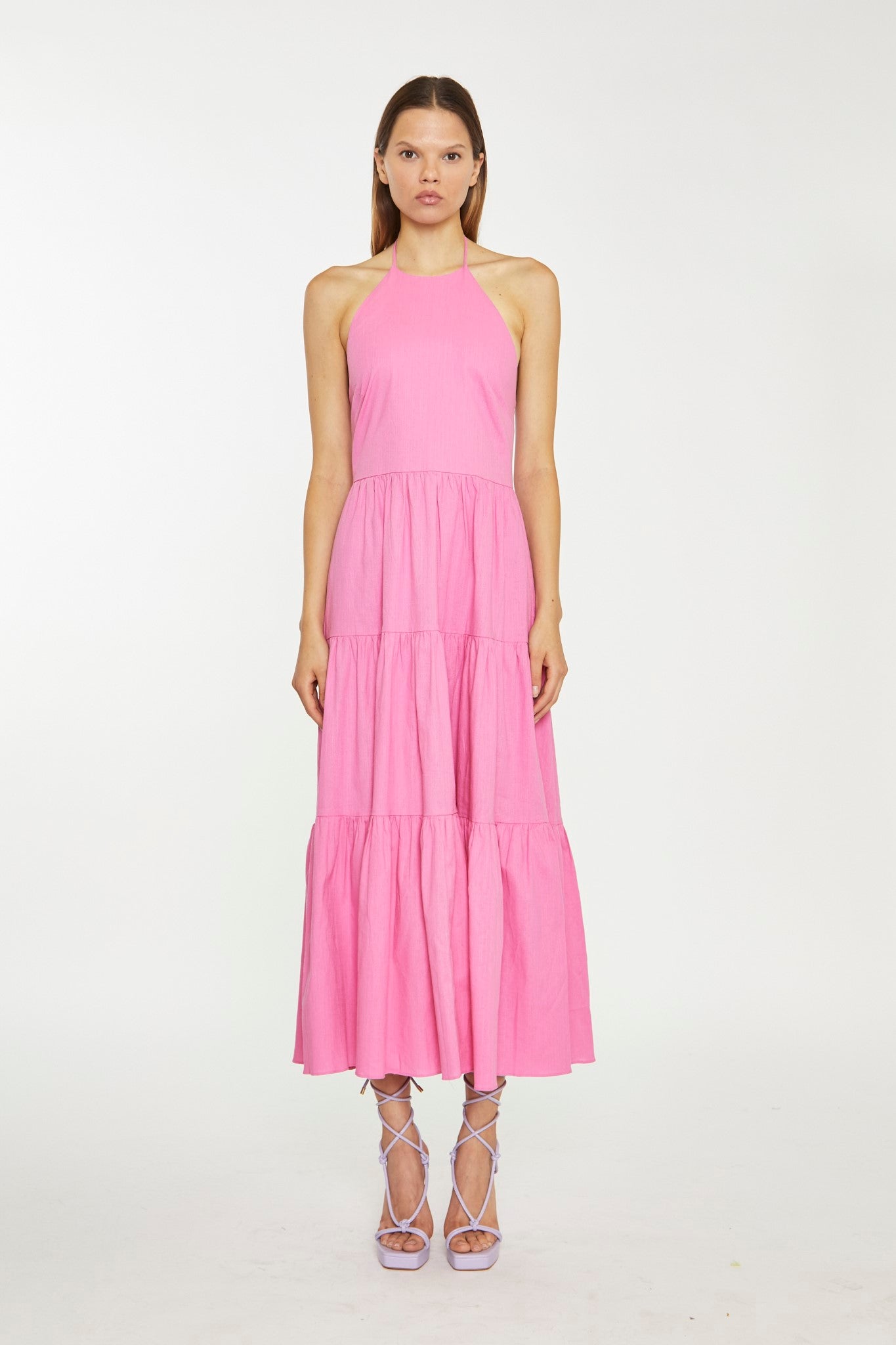 Azelea Halter-Neck Tiered Midi Dress