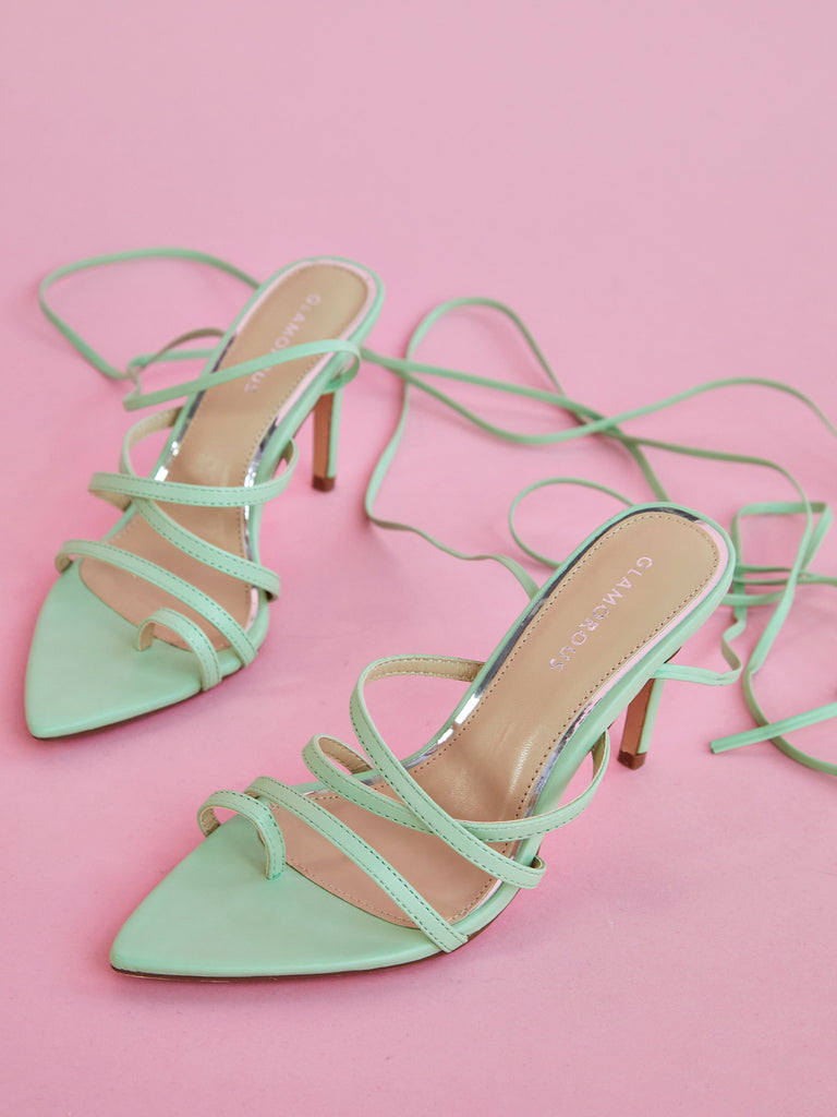 Sage Green Strappy Wrap-Tie Pointed Toe Heels | Glamorous