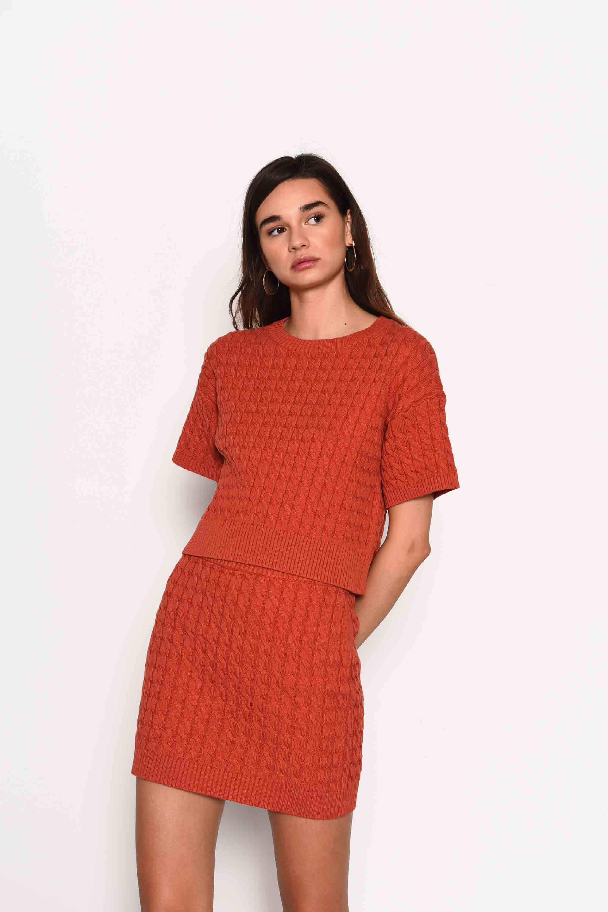 Glamorous Rust Cable Knit Mini Skirt