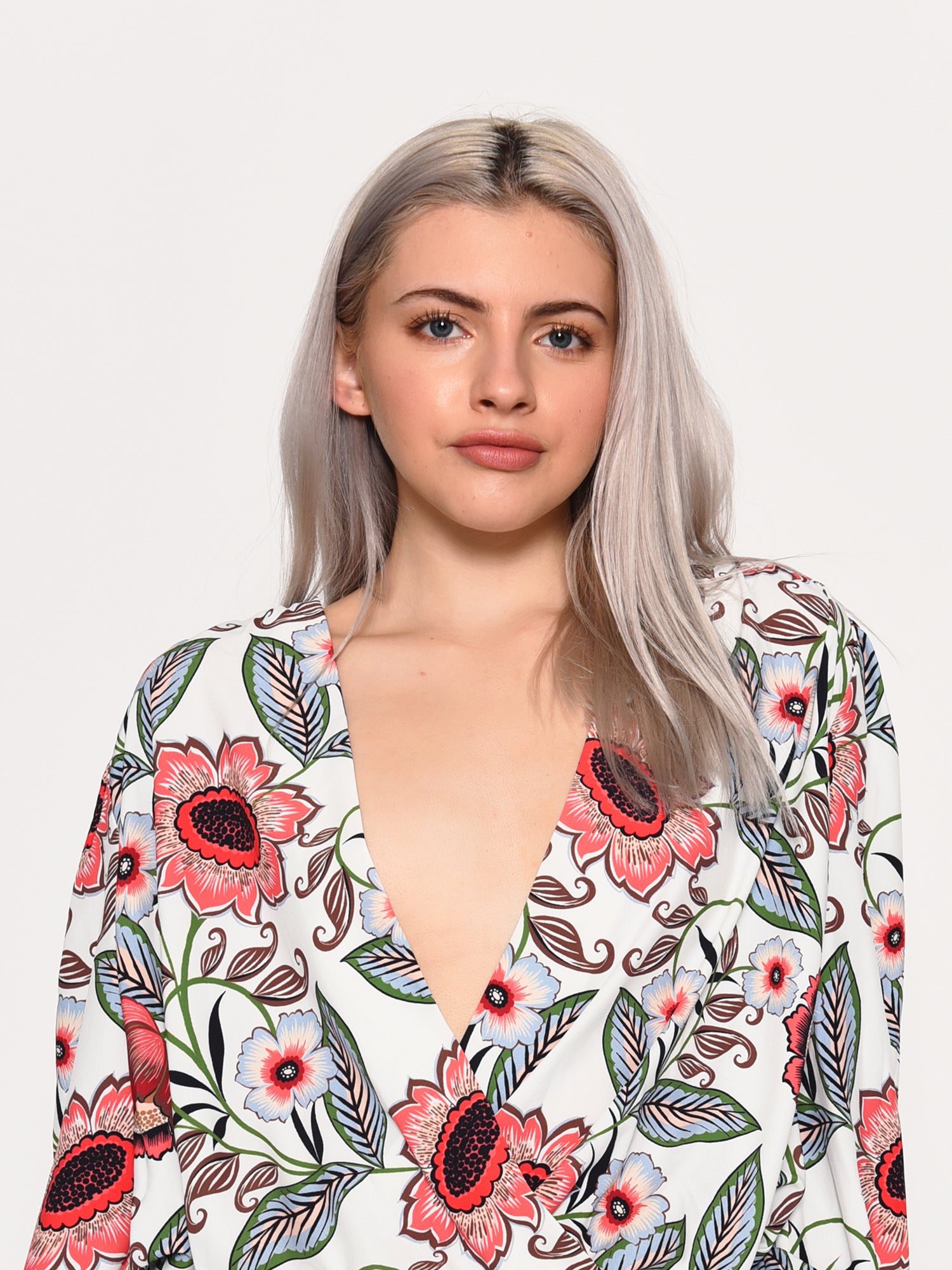 Glamorous Large Cream Multi Floral Print Wrap Front Bodysuit