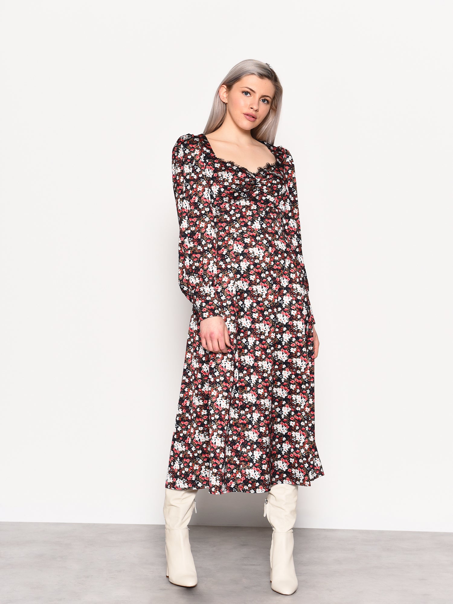 Glamorous Winter Ditsy Floral Side Split Midi Dress