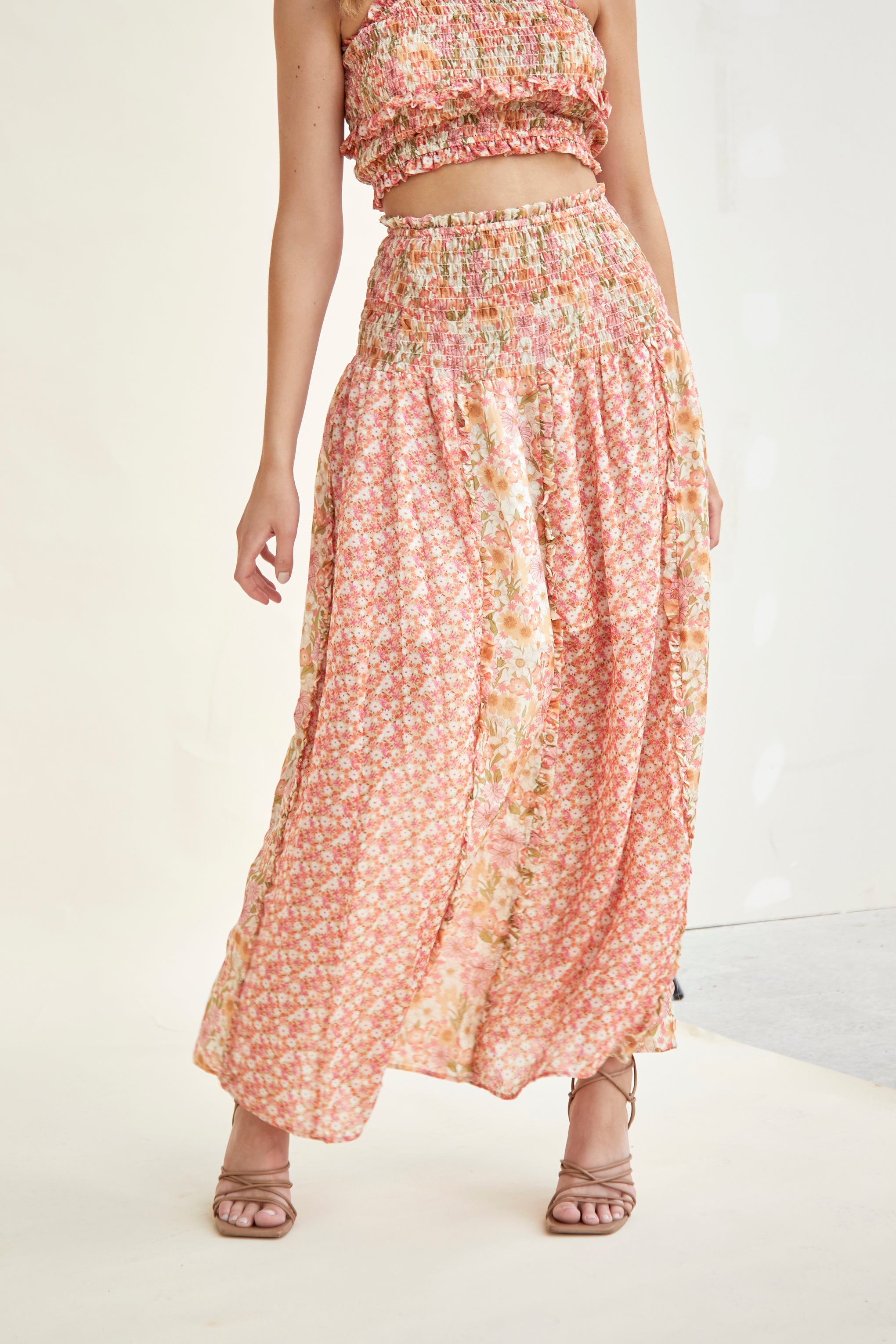 Glamorous Ruffle High-Waisted Maxi Skirt with Smocked Panel