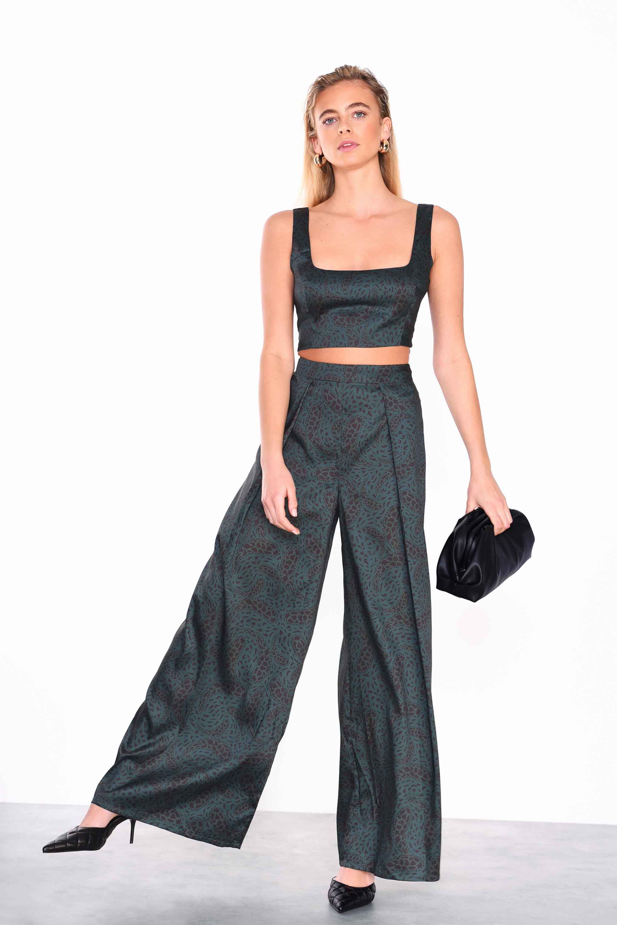 Glamorous Dark green Paisley Wide Leg Trousers