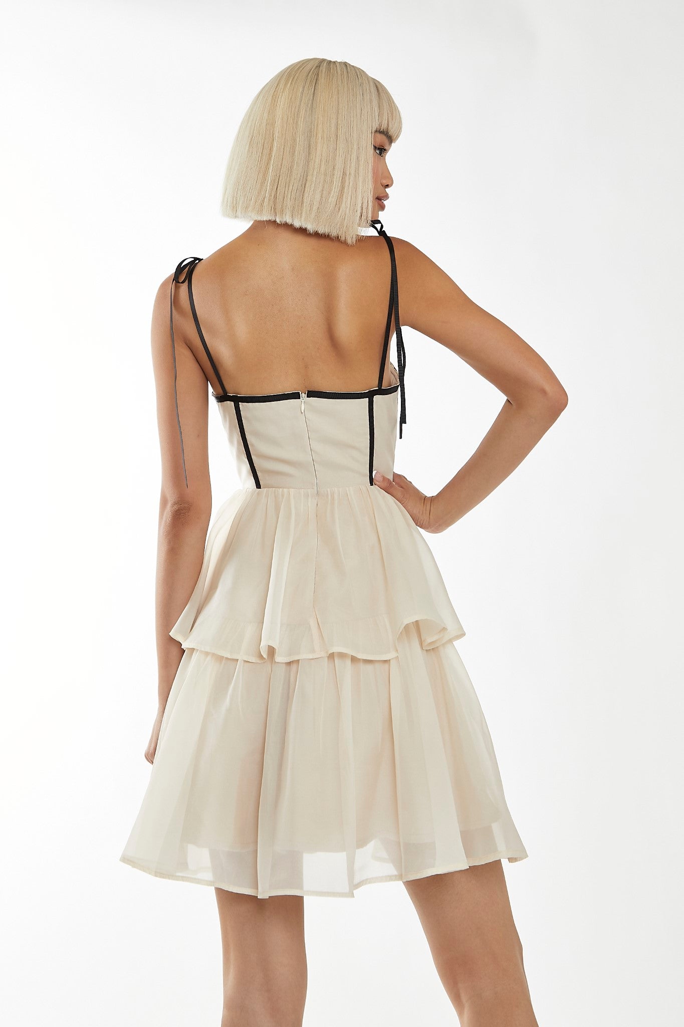 Nude-Black Tiered Corset Mini-Dress