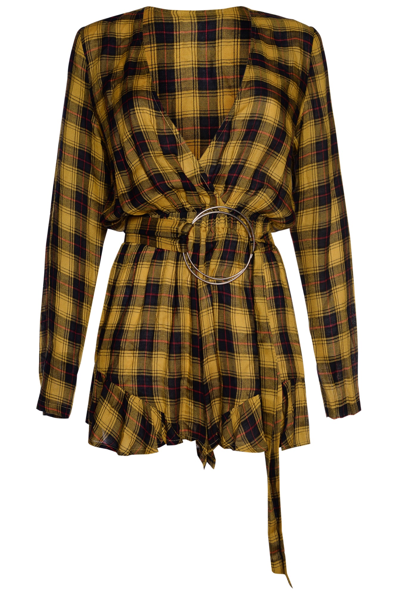 Glamorous Yellow Tartan Belt Detail Playsuit