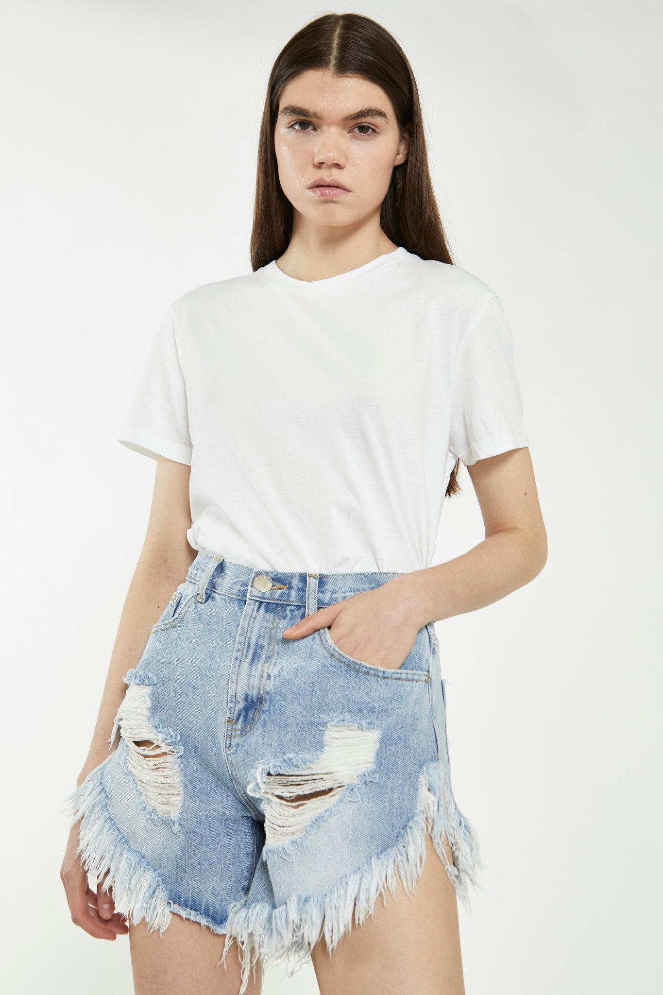 Light Stonewash Distressed Denim Shorts