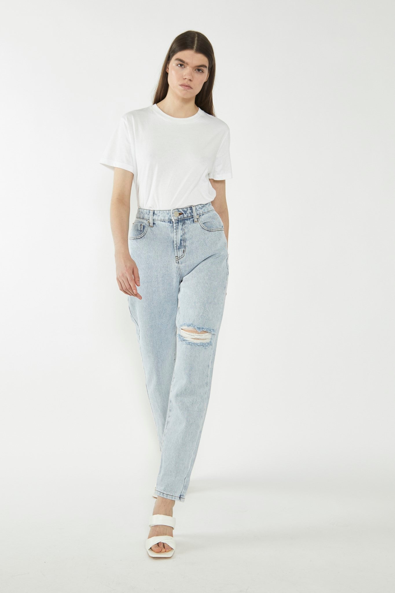 Antique Bleach Distressed Mom Jeans - Glamorous