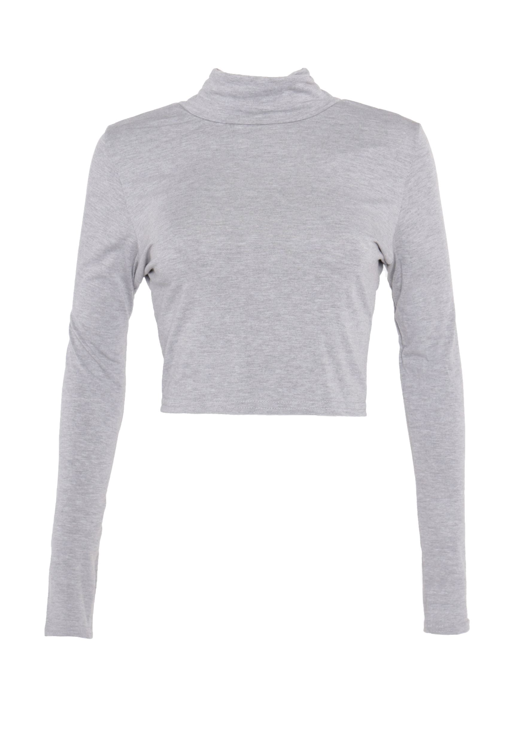 Glamorous Grey Marl High Neck Long Sleeve Crop Jumper