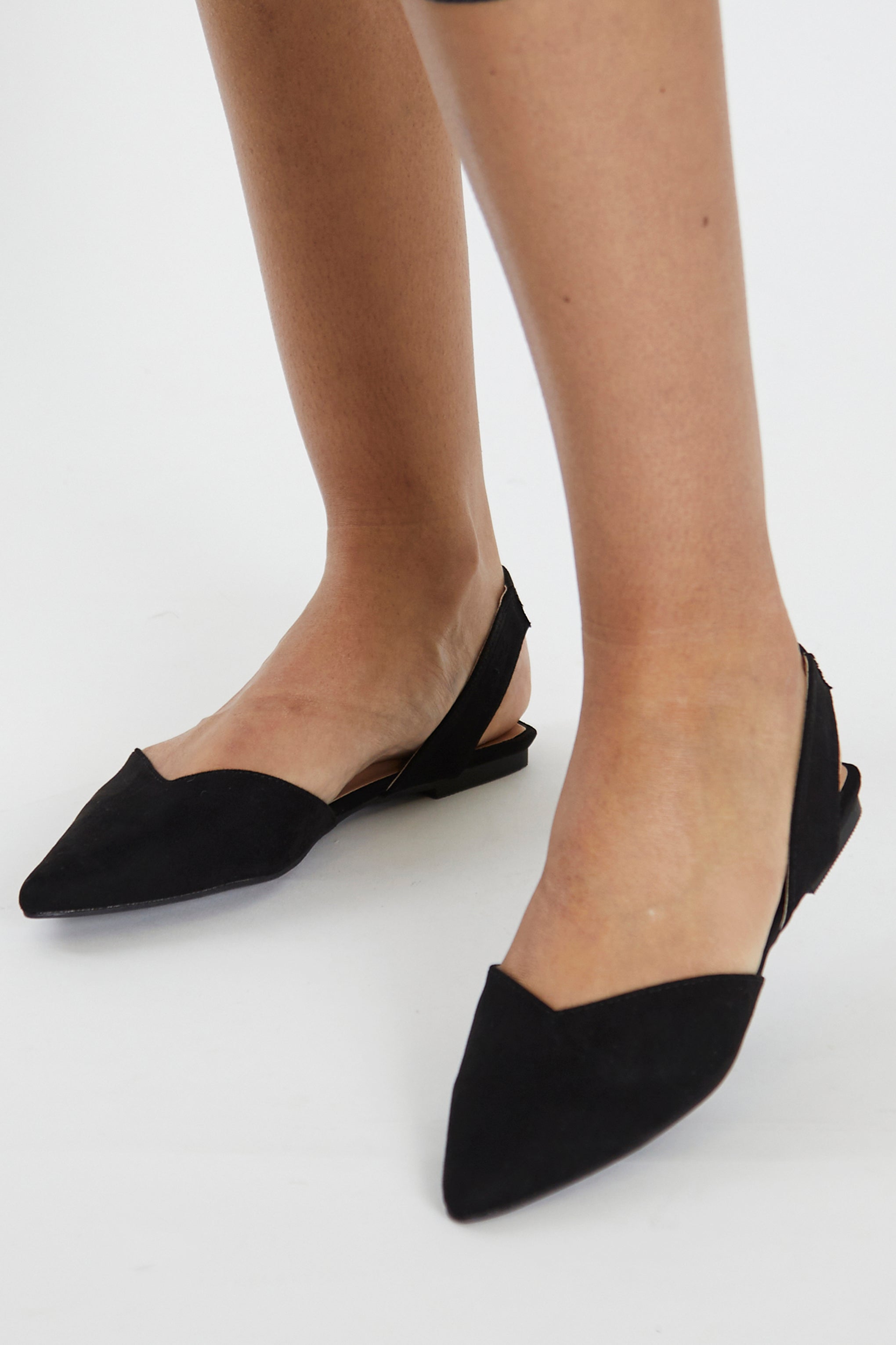 Glamorous Black Micro Fibre Pointed Toe Flat Shoes