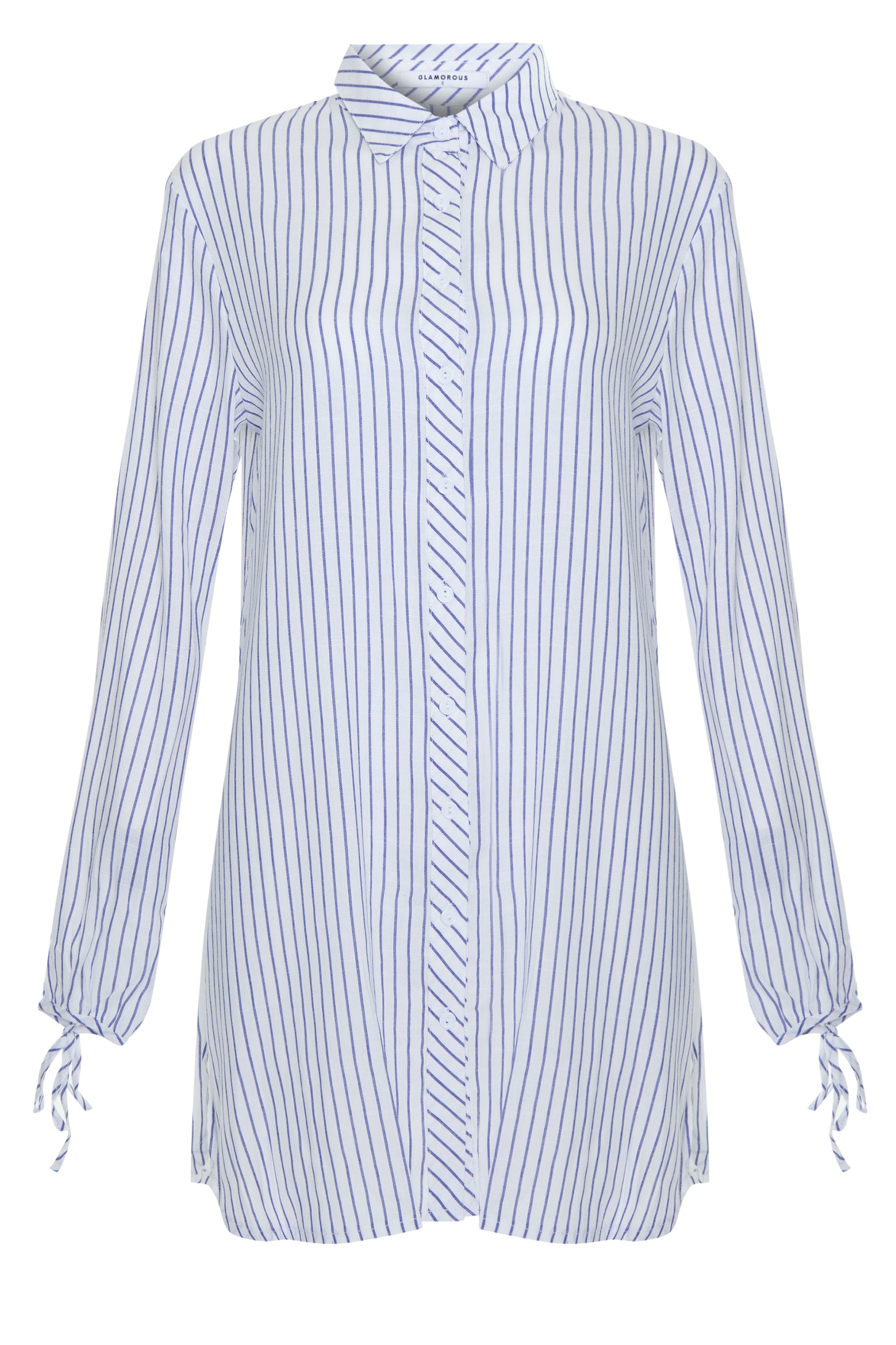 Glamorous White Blue Stripe Ruffle Sleeve Shirt