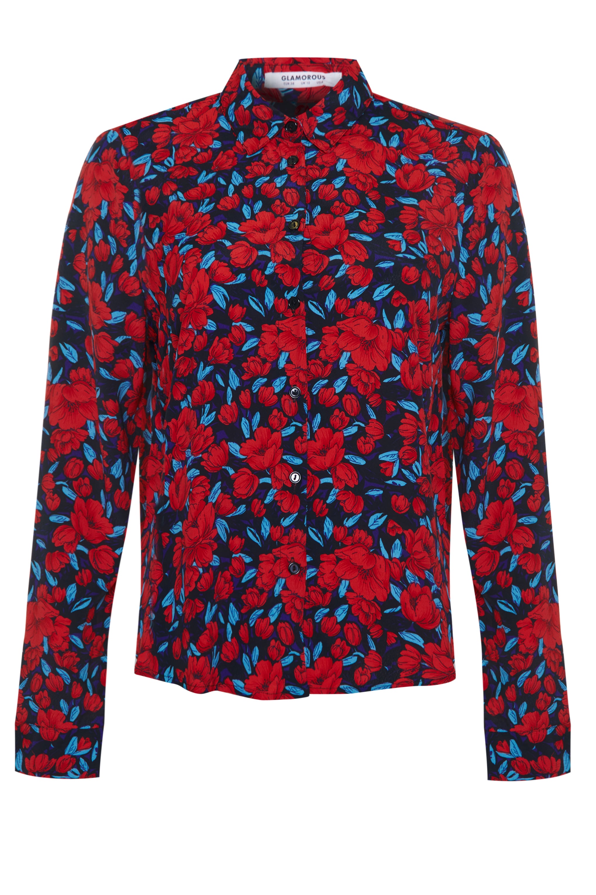 Glamorous Navy Red Sketch Floral Shirt