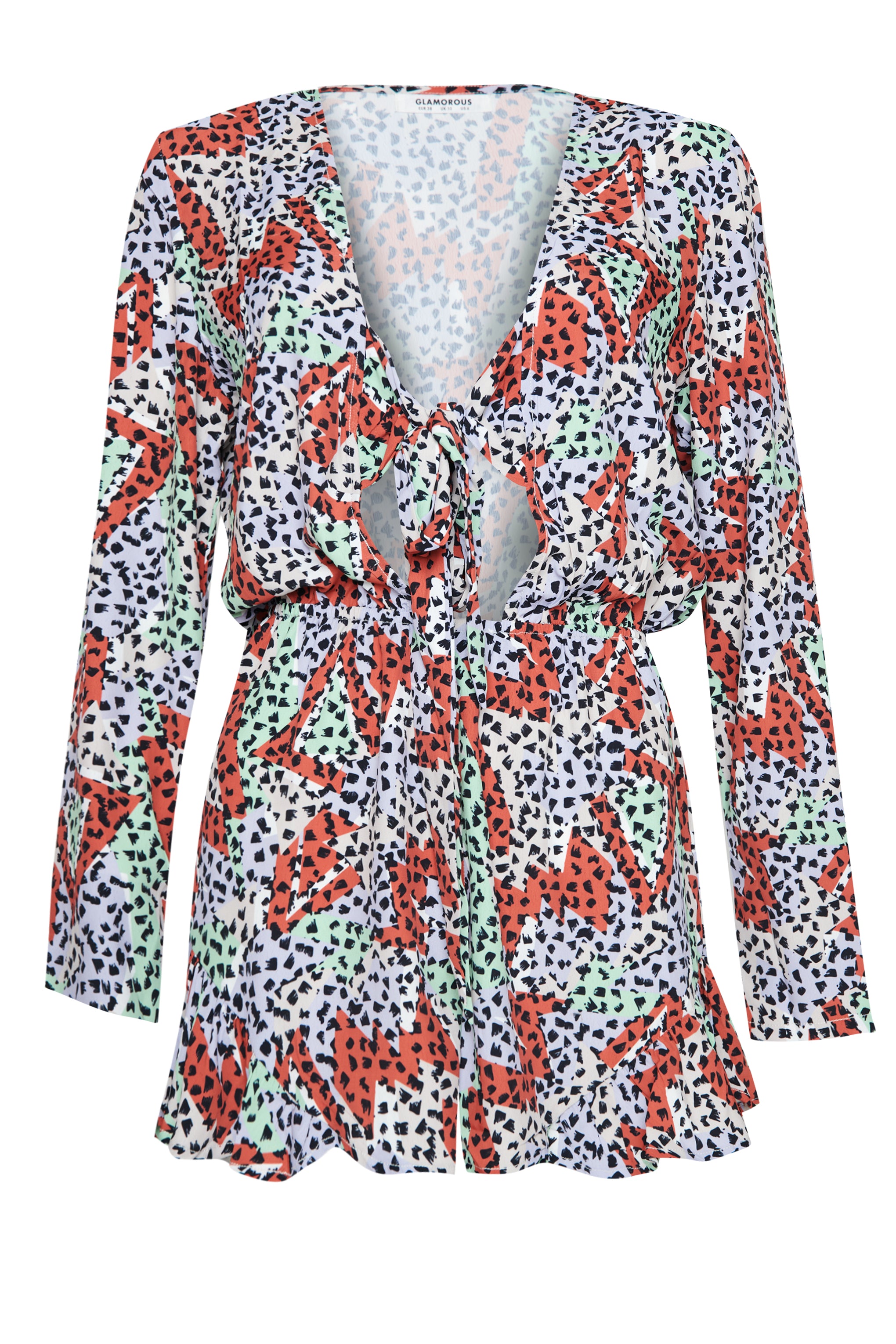 Glamorous Multi Geo Print Tie Front Playsuit