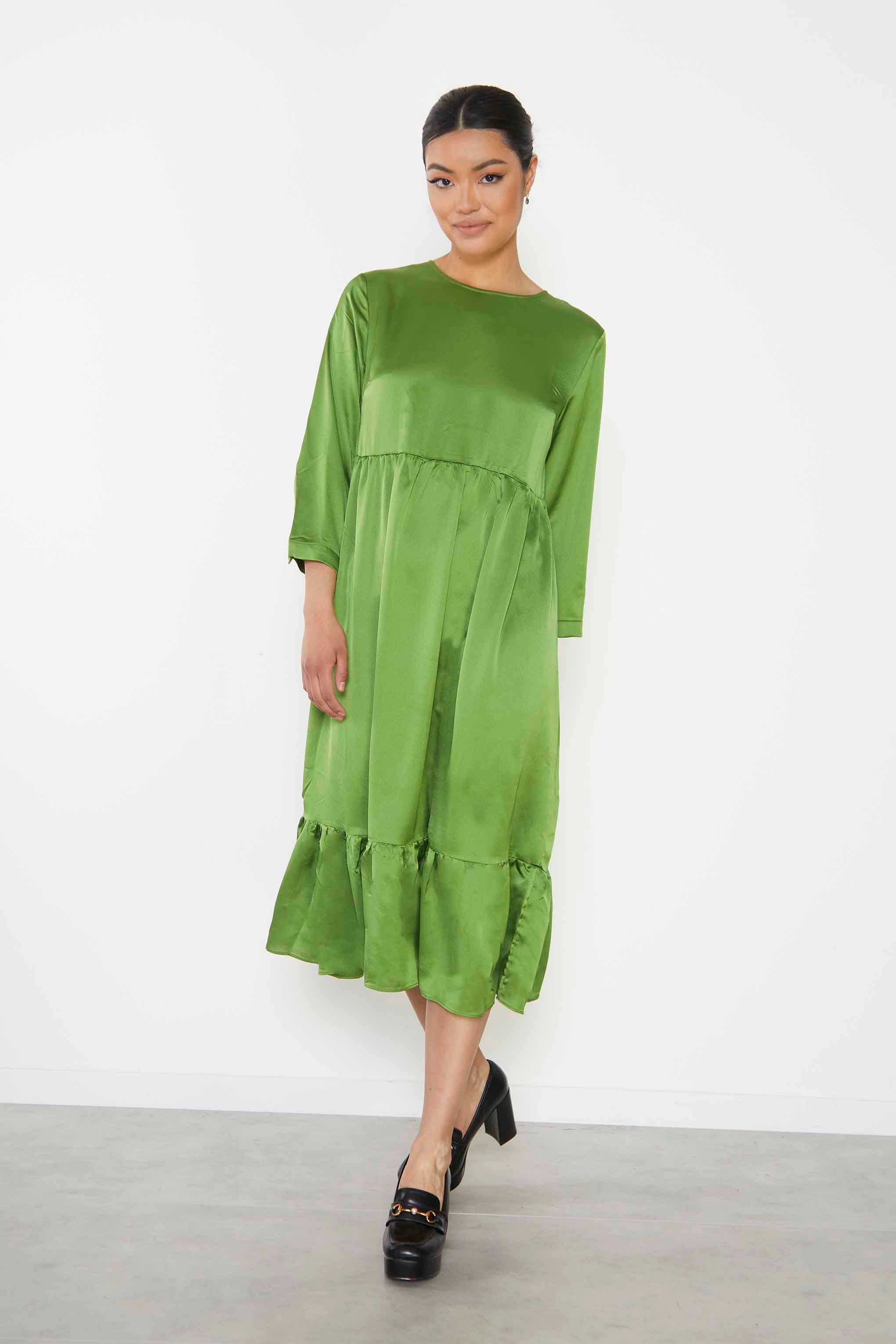 Glamorous Apple Green 3/4 Length Sleeve Midi Dress