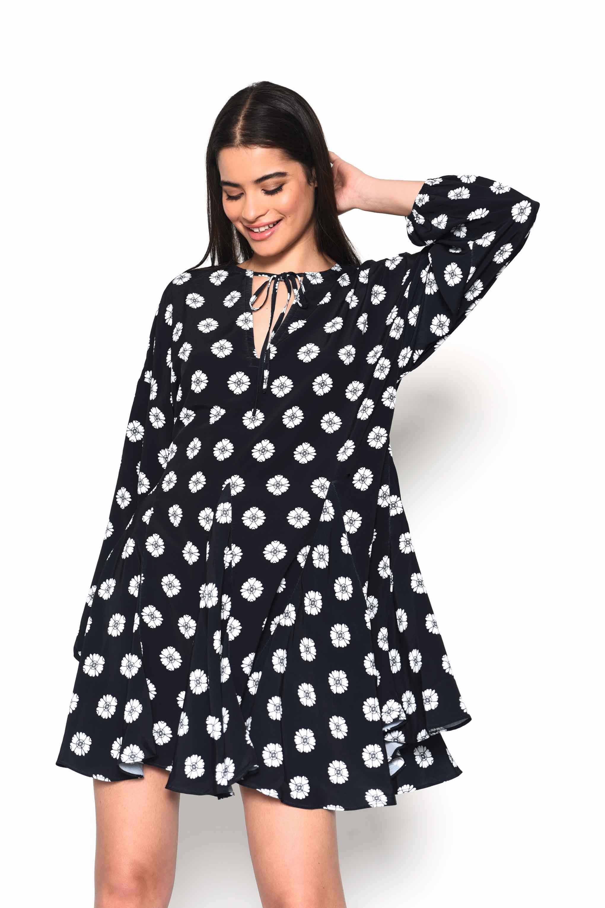 Glamorous Mono Daisy Long Sleeve Oversized Mini Dress